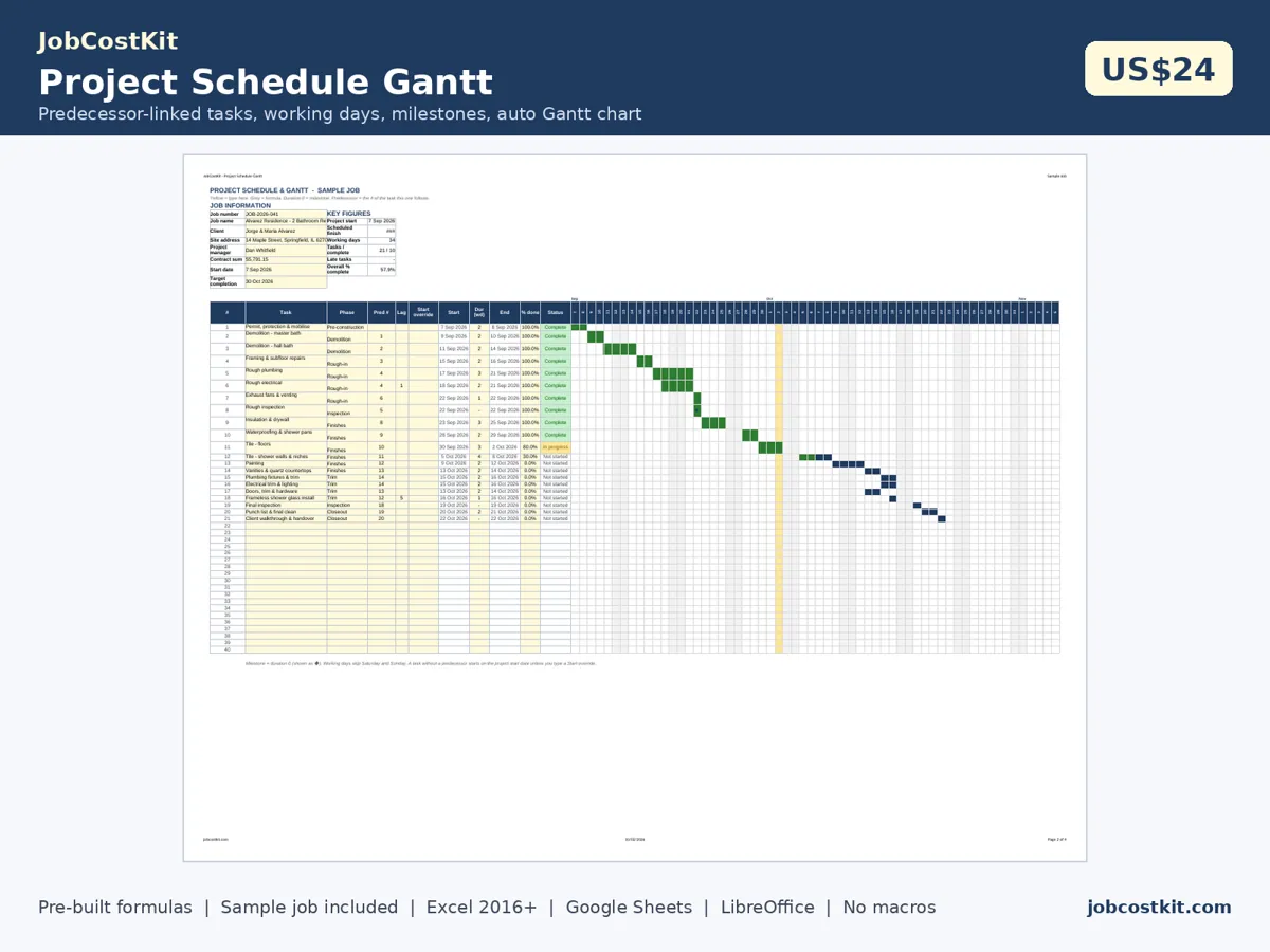 Project Schedule Gantt spreadsheet preview